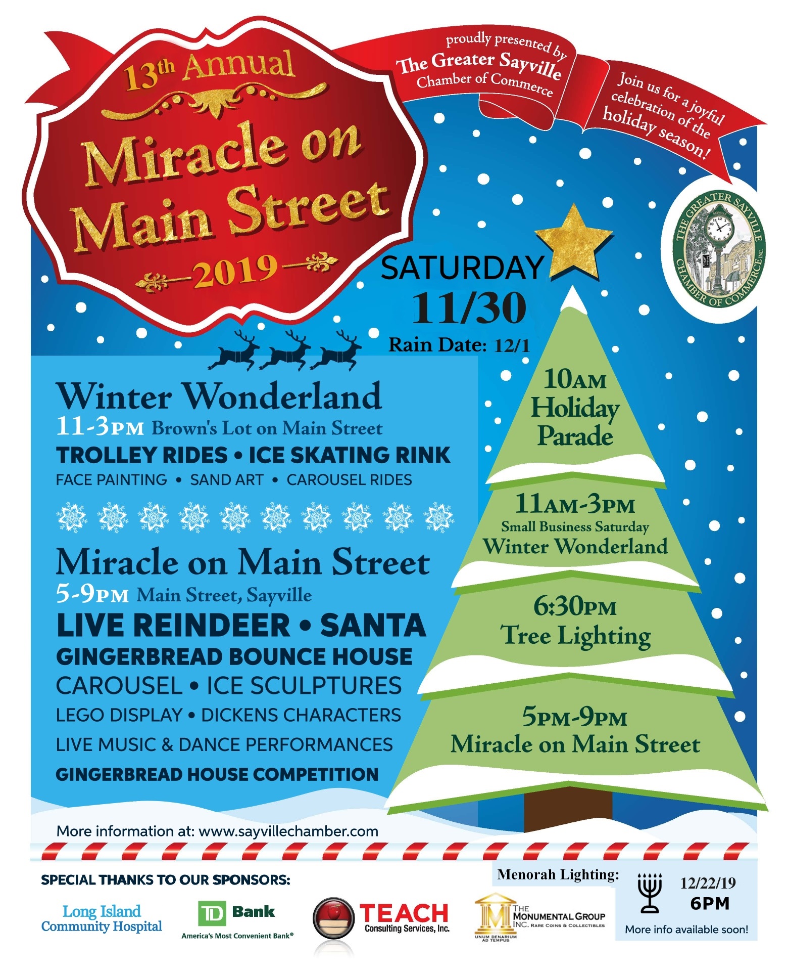 A flyer announcing the 13th annual miracle on main street event. Details in the article.