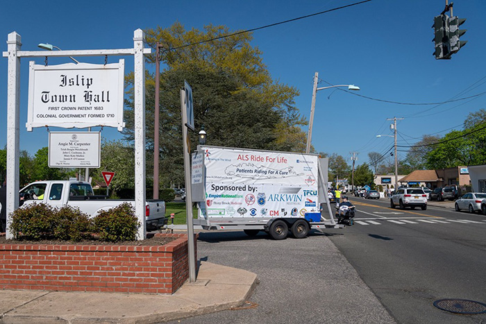 The ALS Ride for Life truck drives past Islip Town Hall