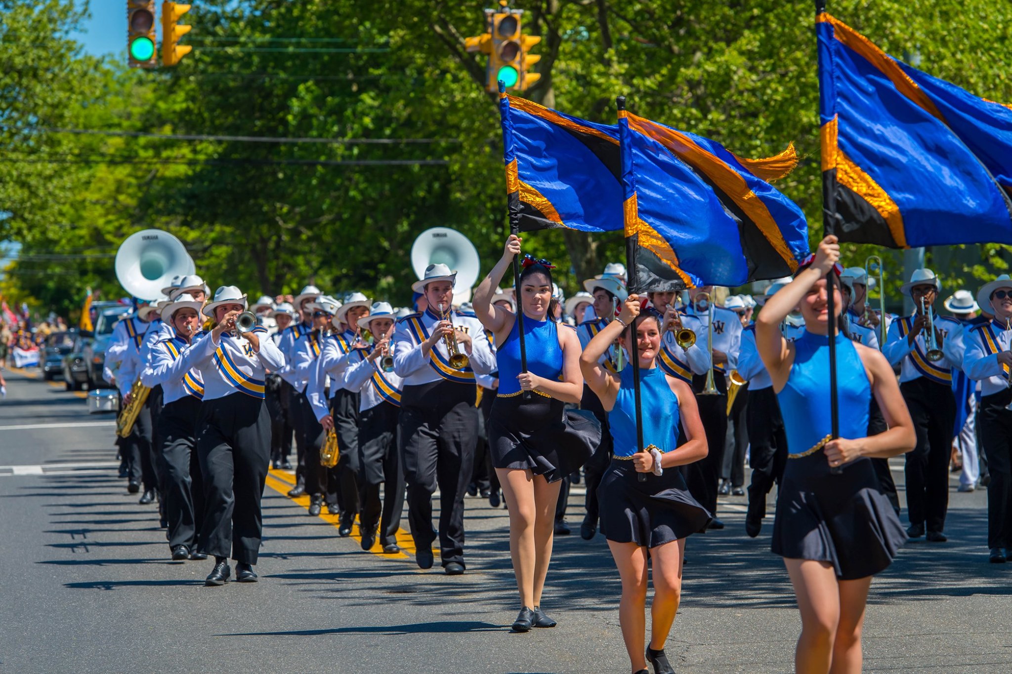 West Islip High School band marches in the parade