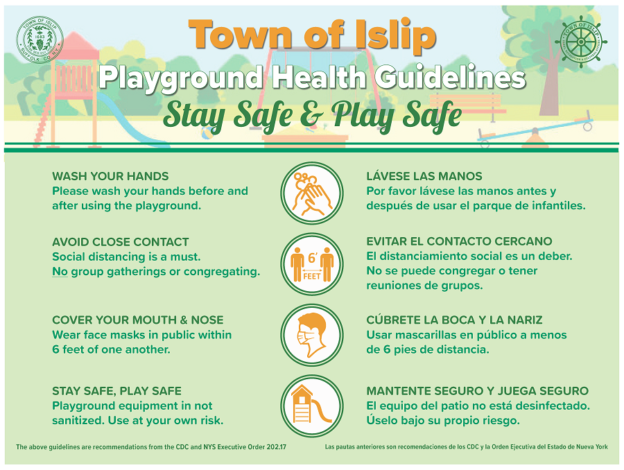 english and spanish image of safety tips when going to playgrounds
