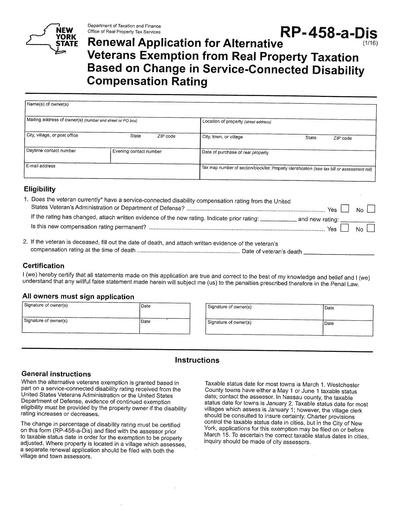RP-458-a-Dis: Alternative Veterans Exemption - Disability
