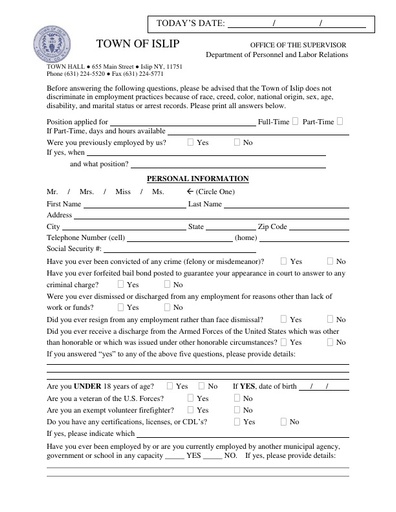 Job Application Form - Full and Part Time Employment