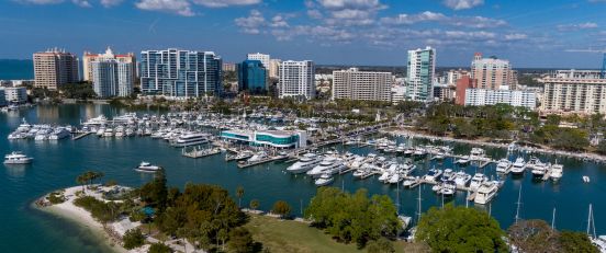 Arial shot of marina in Sarasota