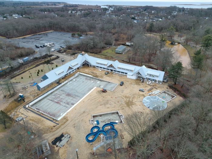 Drone of overhead with shot of flume pools