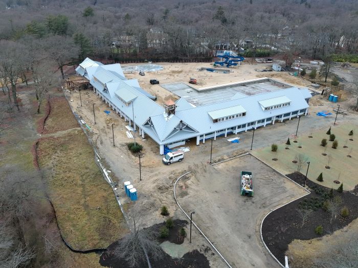 Drone overhead of front of construction
