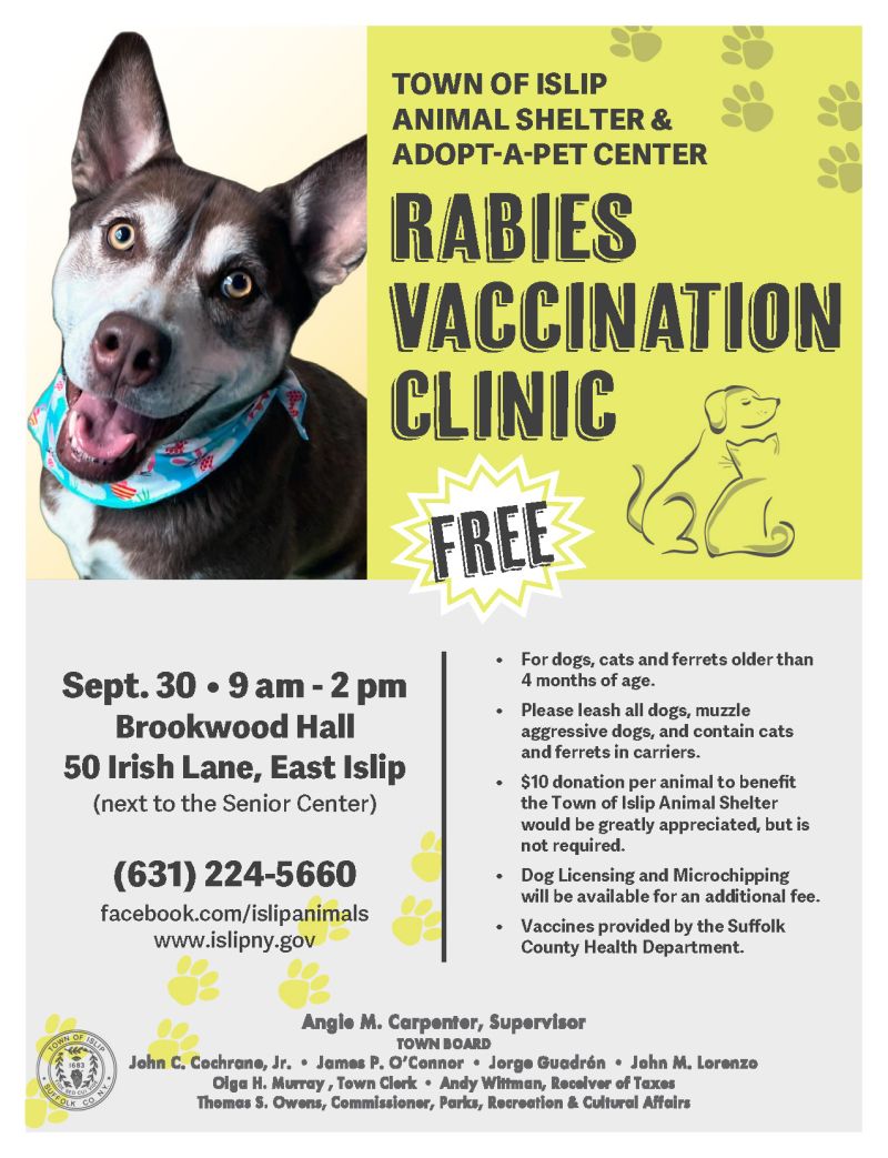 Rabies Clinic on Saturday September 30th, FREE
