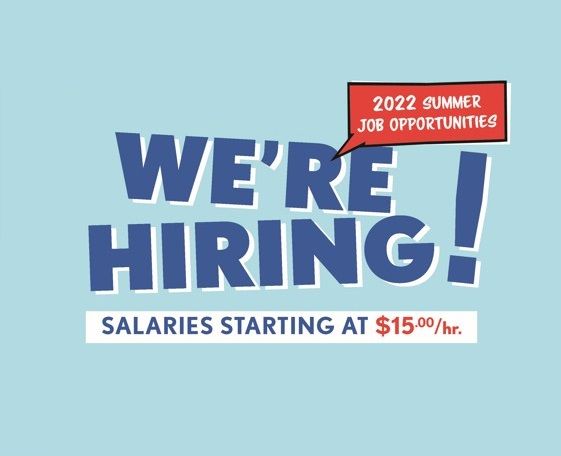We're Hiring text on blue background