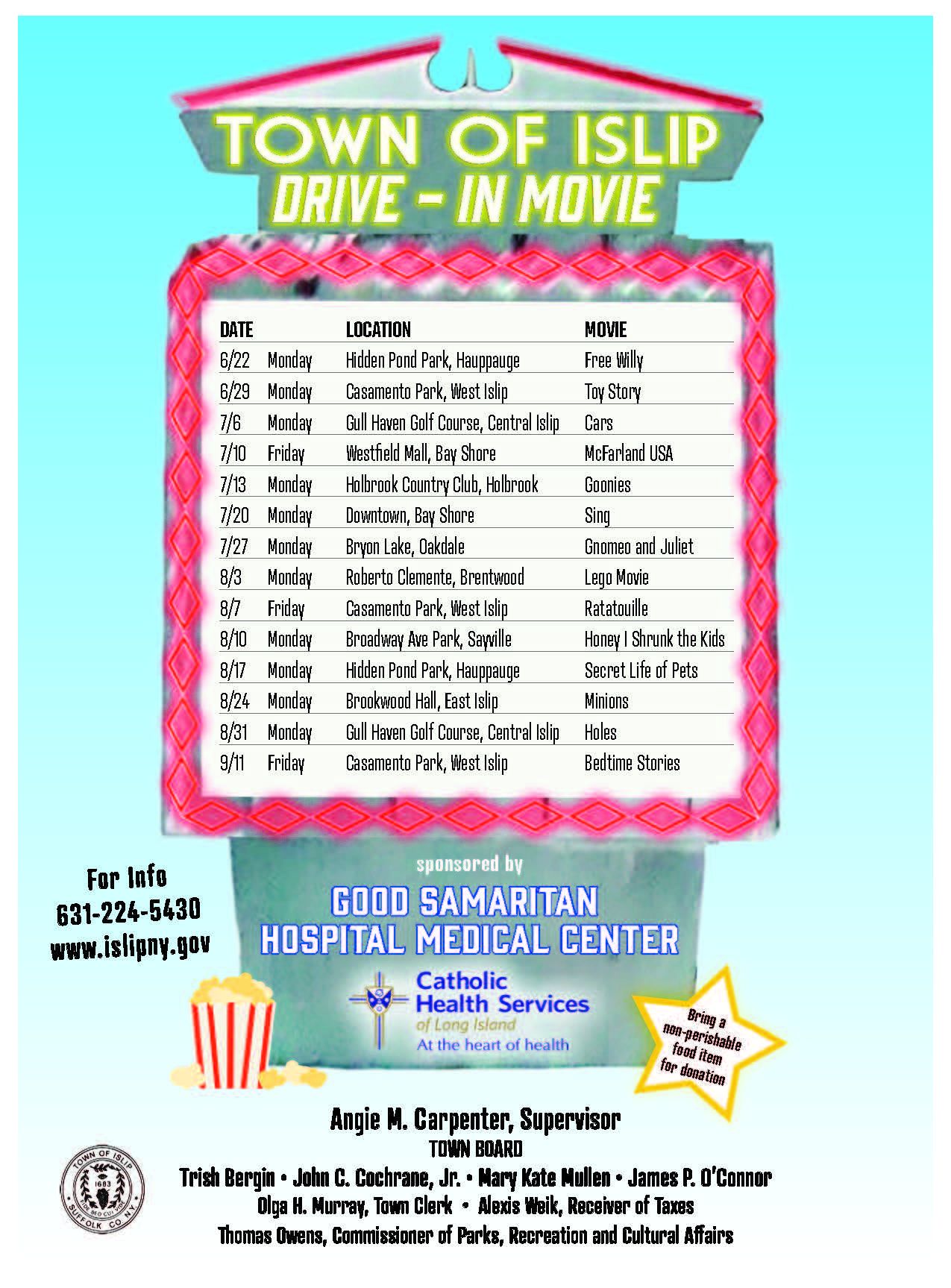 Islip Summer DriveIn Movie Series List