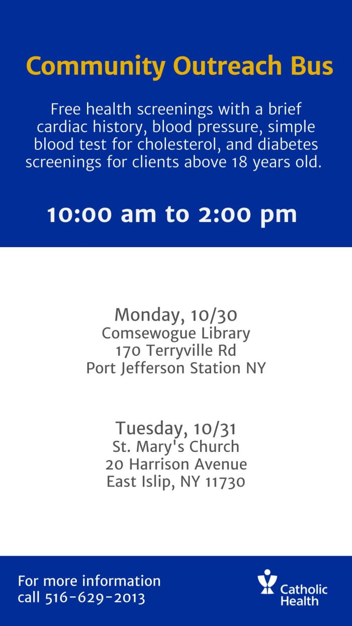 Catholic Health Community Outreach Bus Locations and Dates for October 30, 31