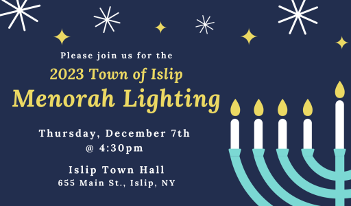 Menorah Lighting Date and Time with blue backgrpound and half a menorah enter screen right