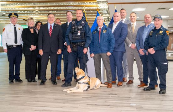 Officials with dog