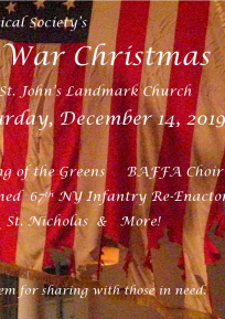 American Flag in the background, text stating 3rd annual civil war christmas in foreground