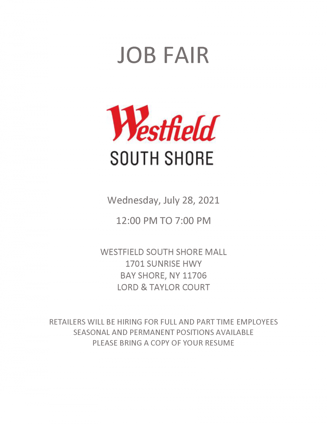 westfield job fair