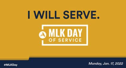 a banner with the manta 'I will serve' for #mlkday