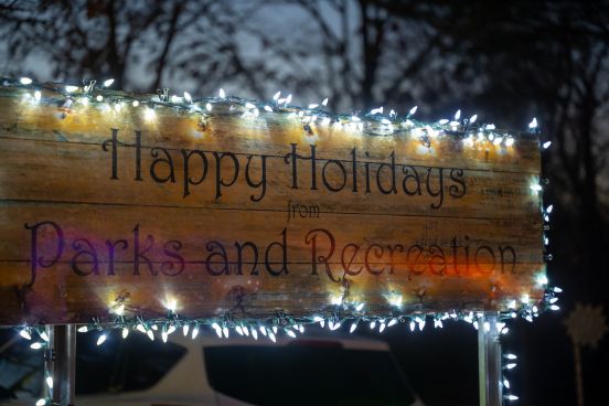 happy holidays sign from Parks and Rec