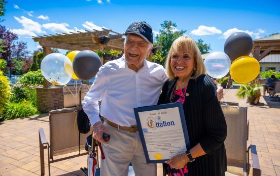 Supervisor Carpenter presents Walter with Citation of Recognition on his 100th Birthday Celebration