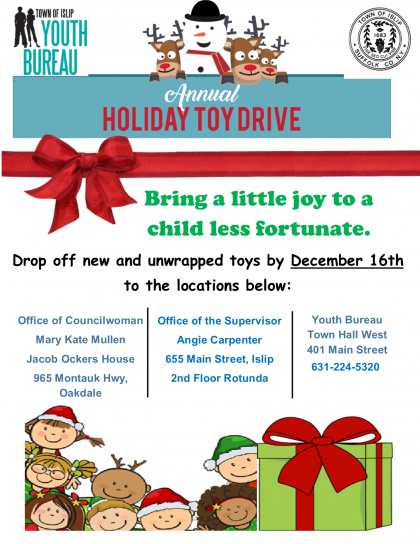A flyer of the toy drive event announcing the details listed in the article copy.